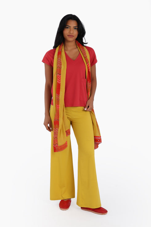 V neck cotton jersey top with front patch pocket